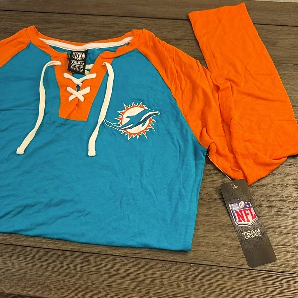 NWT [NFL] Miami Dolphins Lace-Up Long Sleeved T-Shirts, Multiple Women's Sz S-XL - Picture 2 of 10